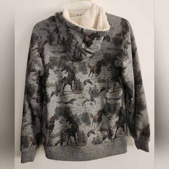 Ariat REAL Women's Sherpa Lined Full Zip Hoodie Western Horse Print Size XS New - Picture 2 of 9